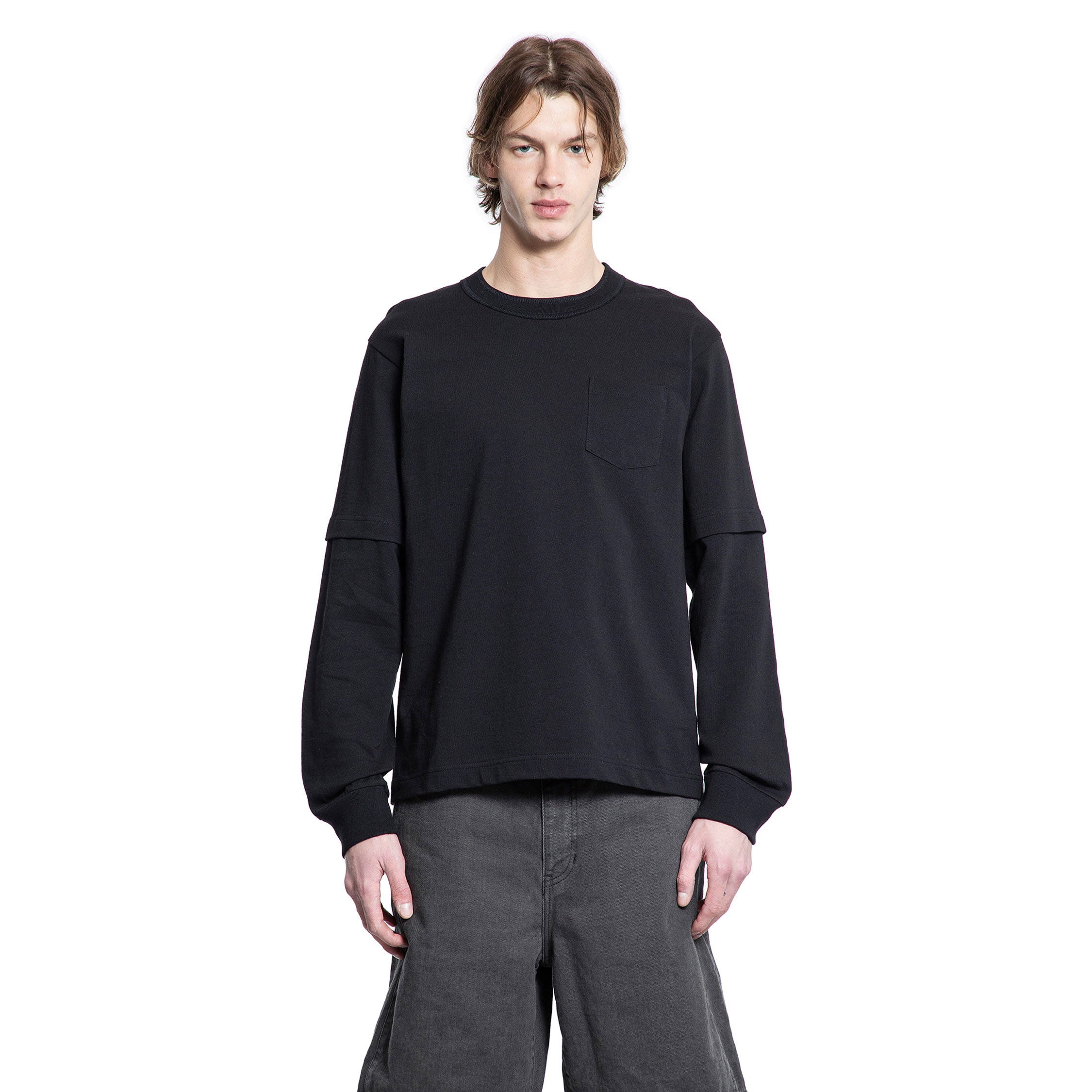 SACAI MAN BLACK T-SHIRTS & TANK TOPS