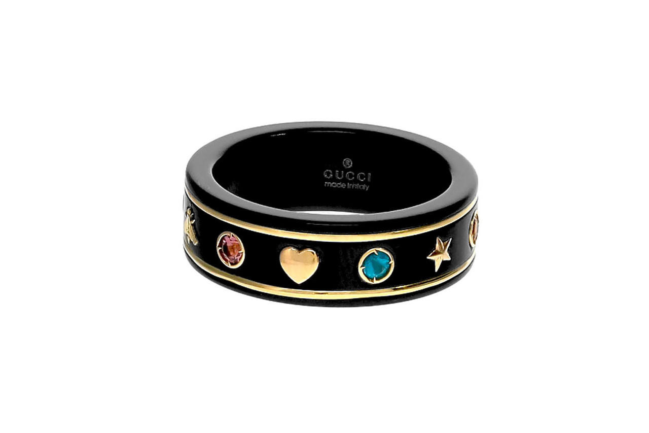GUCCI 18K Yellow Gold & Black Synthetic Corundum Icon Ring YBC5270950020