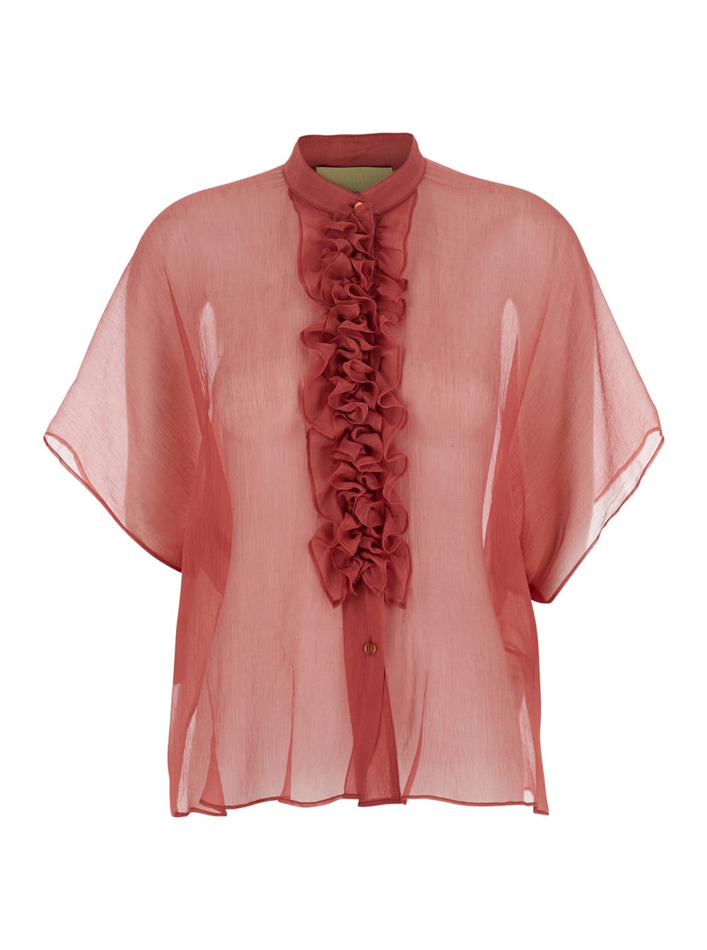 Momonì Red Shirt With Ruffles On The Front In Silk Woman