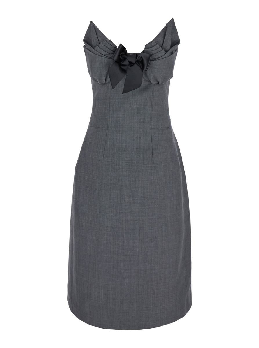 Grey Dress With Bustier-Style Neckline In Wool And Tech Fabric Blend Woman