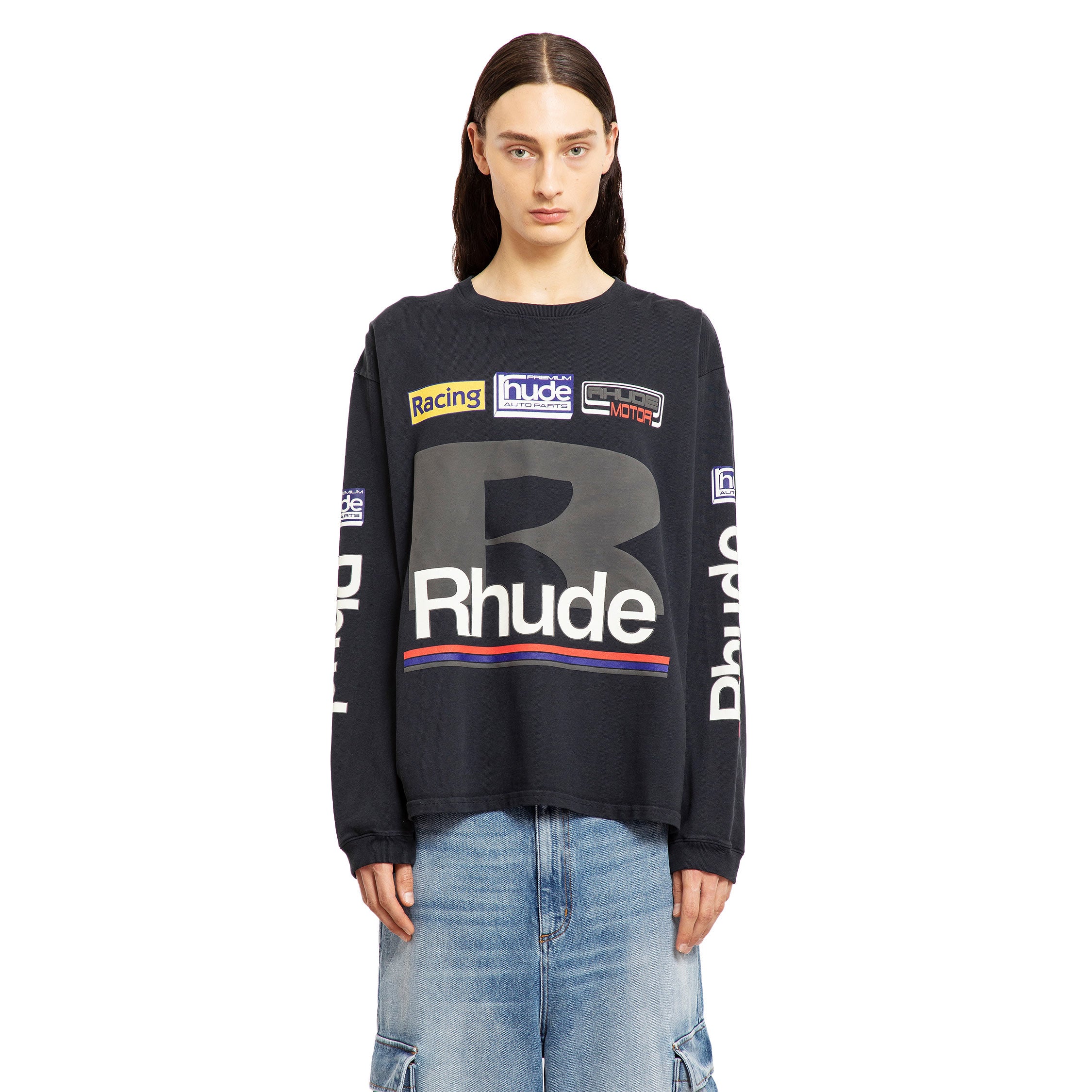 RHUDE MAN BLACK T-SHIRTS & TANK TOPS