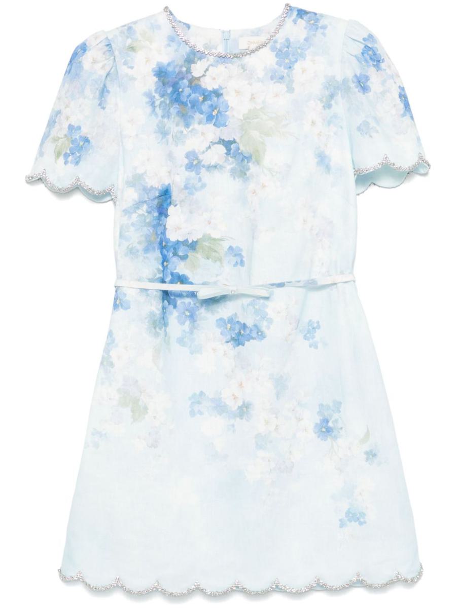 Zimmermann Short Dress With Floral Print And Waist Belt