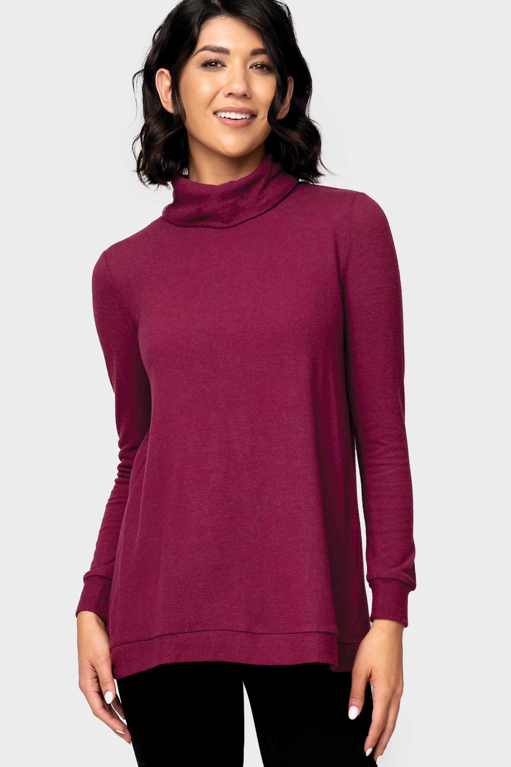 Cozy Knit Tunic with Asymmetrical Back Detail - Port M