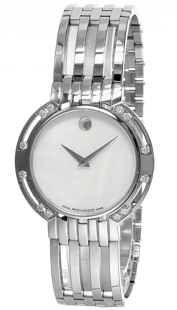MOVADO S-Steel White MOP Dial Diamond Bezel Unisex Watch 0605429