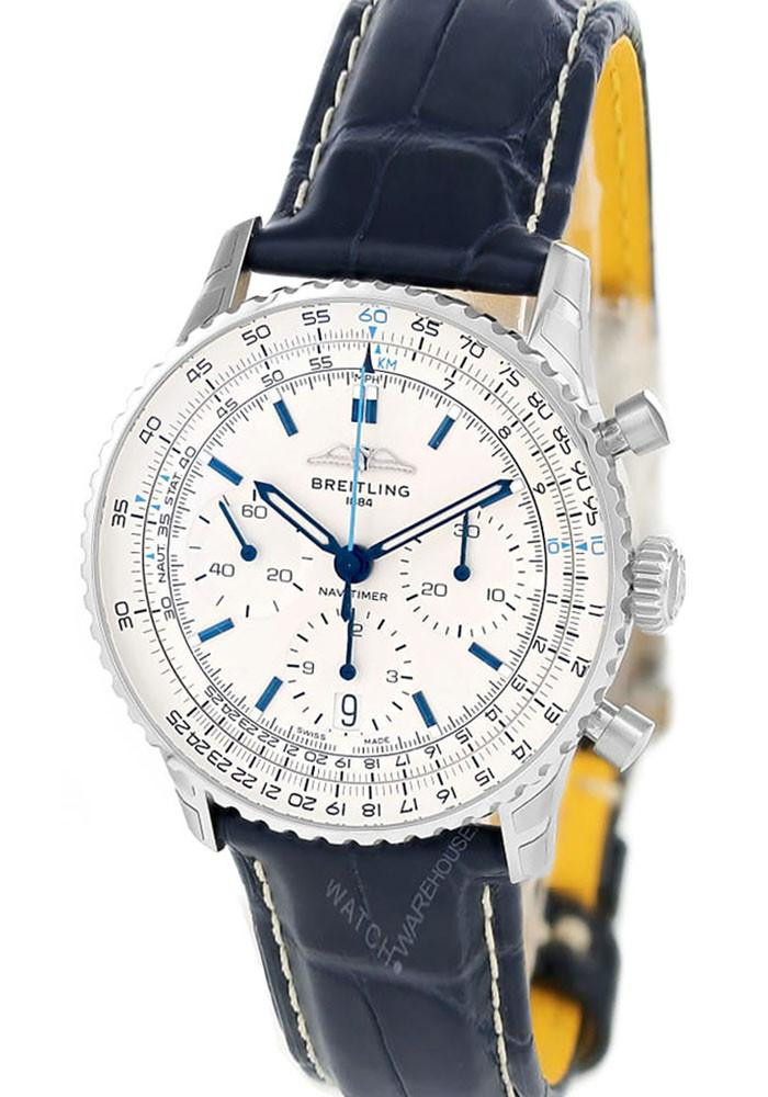 BREITLING Navitimer B01 Chronograph 41MM Silver Dial Leather Men's Watch AB0139A71G1P1