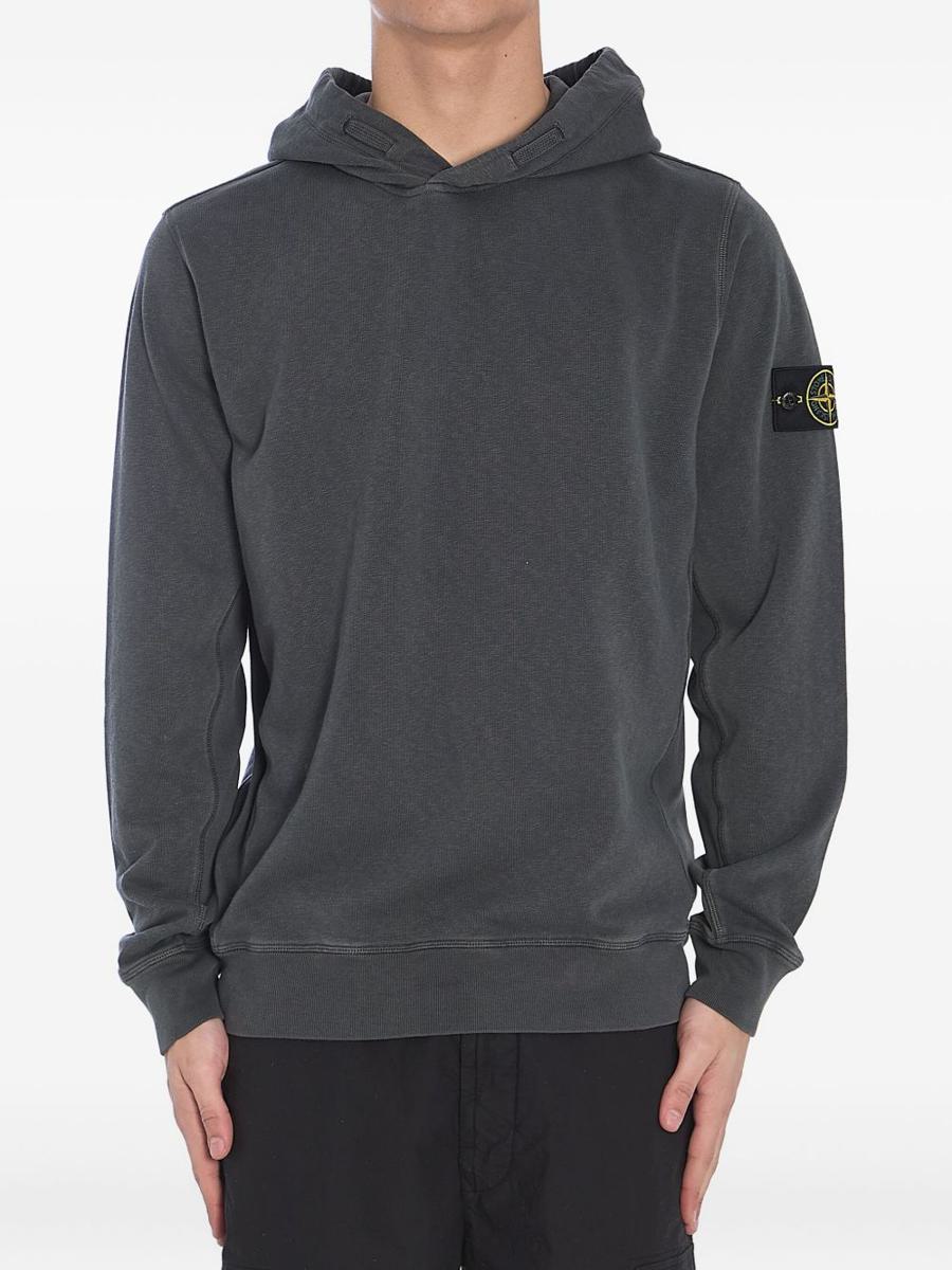 Stone Island Grey Cotton Hoodie With Logo Patch At The Sleeve
