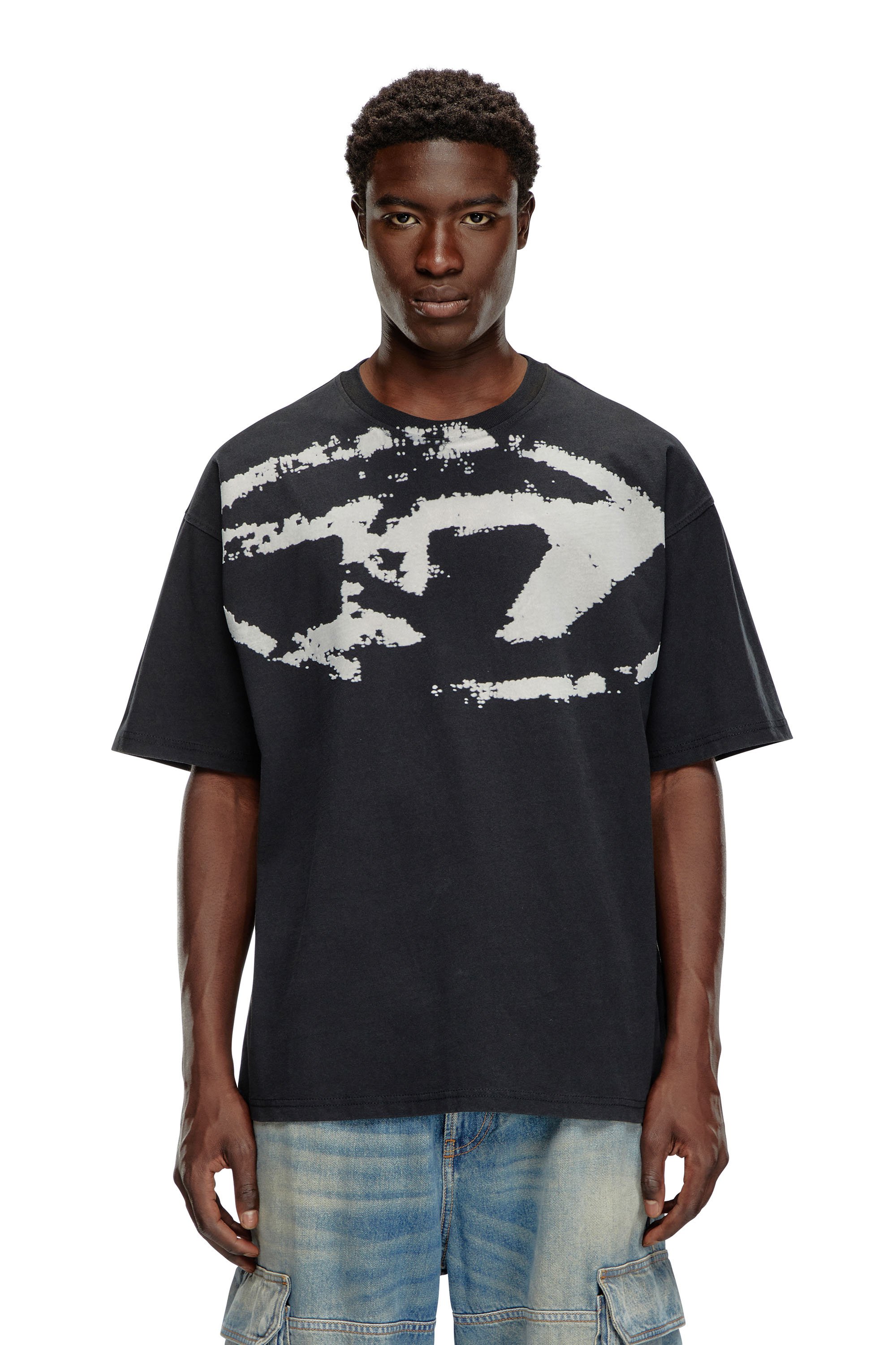 Diesel - T-shirt with distressed flocked logo - T-Shirts - Man - Black