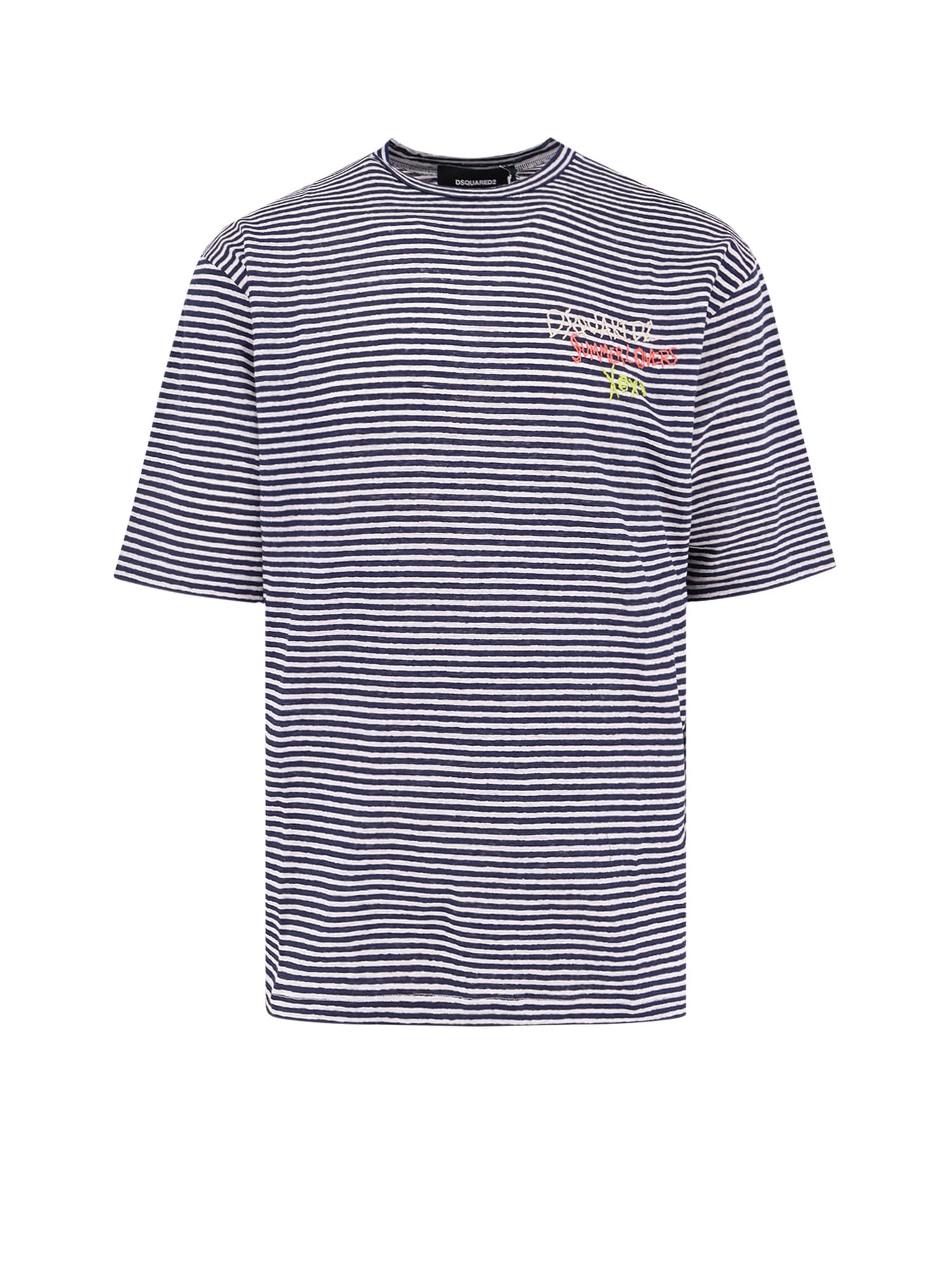 Dsquared2 Summer Lovers Striped Linen T-shirt
