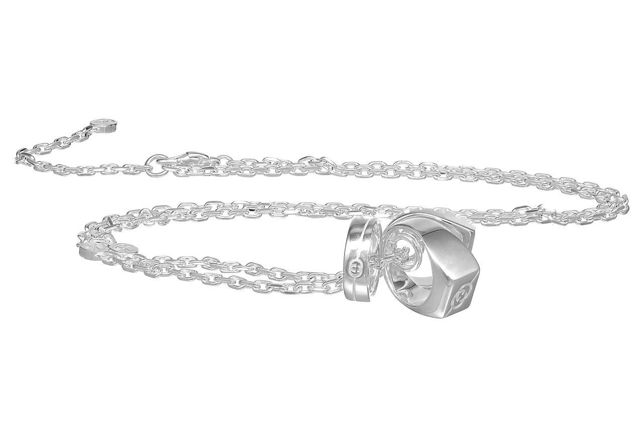 GUCCI Tag Pendant Interlocking G Silver Necklace YBB77699600100U