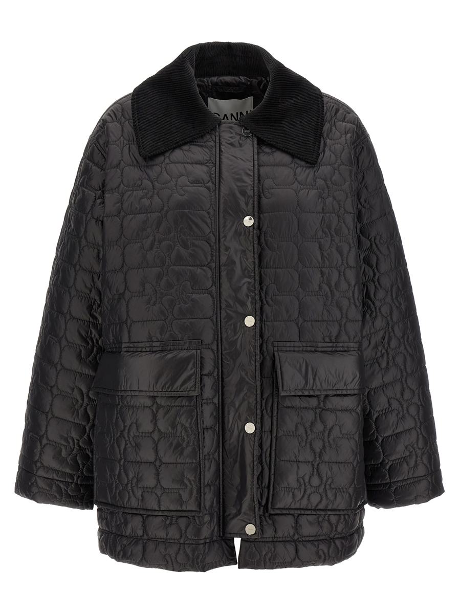 Ganni 'Black Shiny Quilt Midi' Jacket
