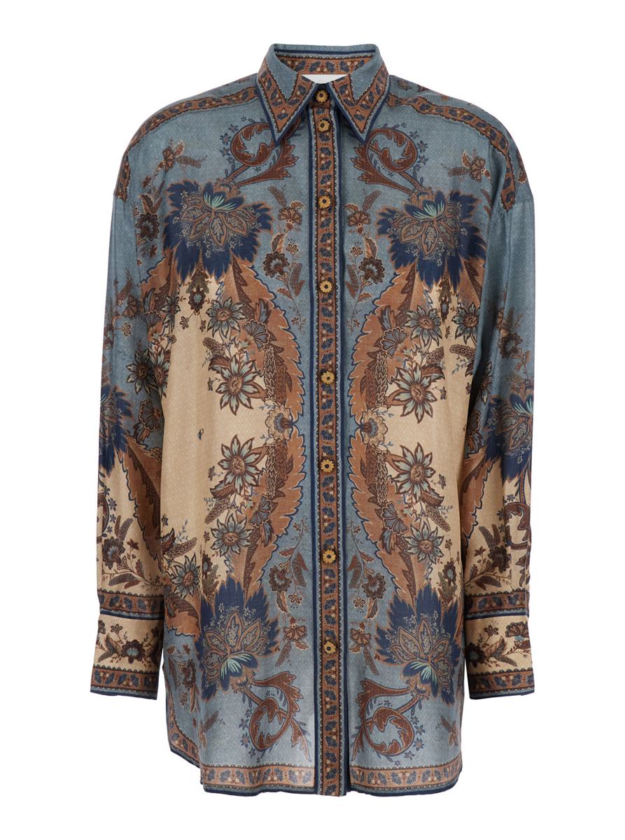 'Ascension' Multicolor Shirt With Classic Collar And All-Over Print In Silk Woman