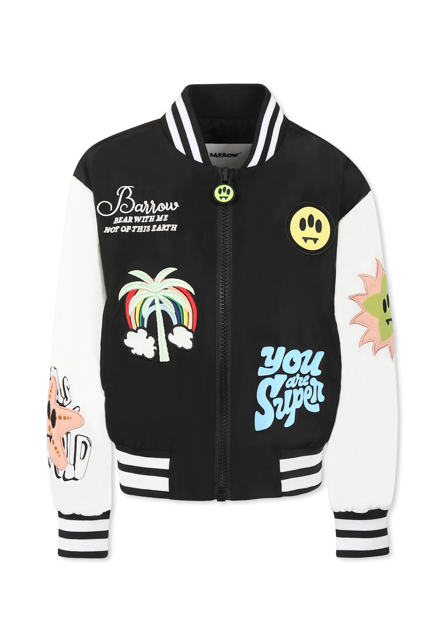Barrow Black Bomber Jacket For Kids With Smiley