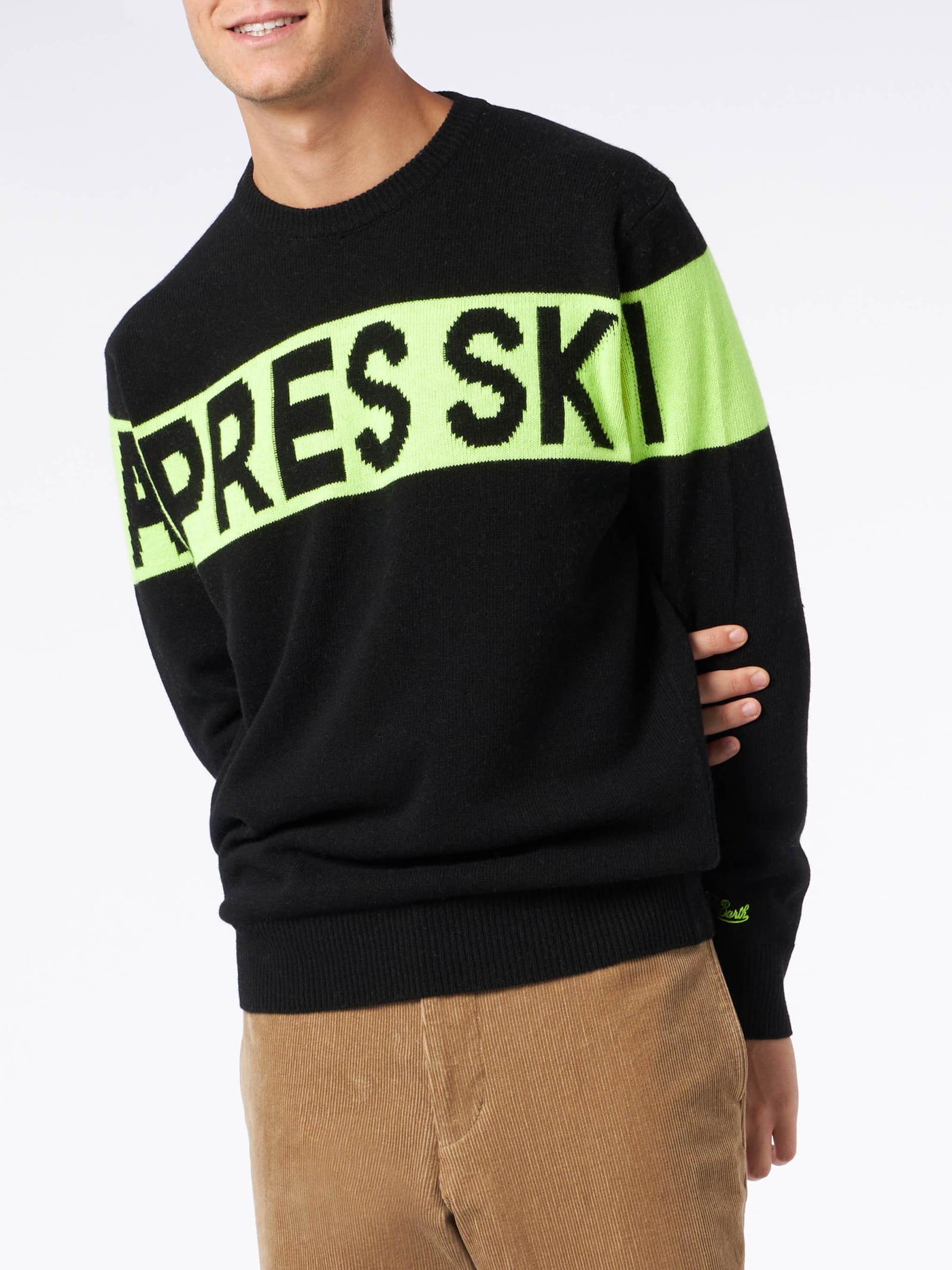 MC2 Saint Barth Man Crewneck Sweater Heron With Après Ski Jacquard