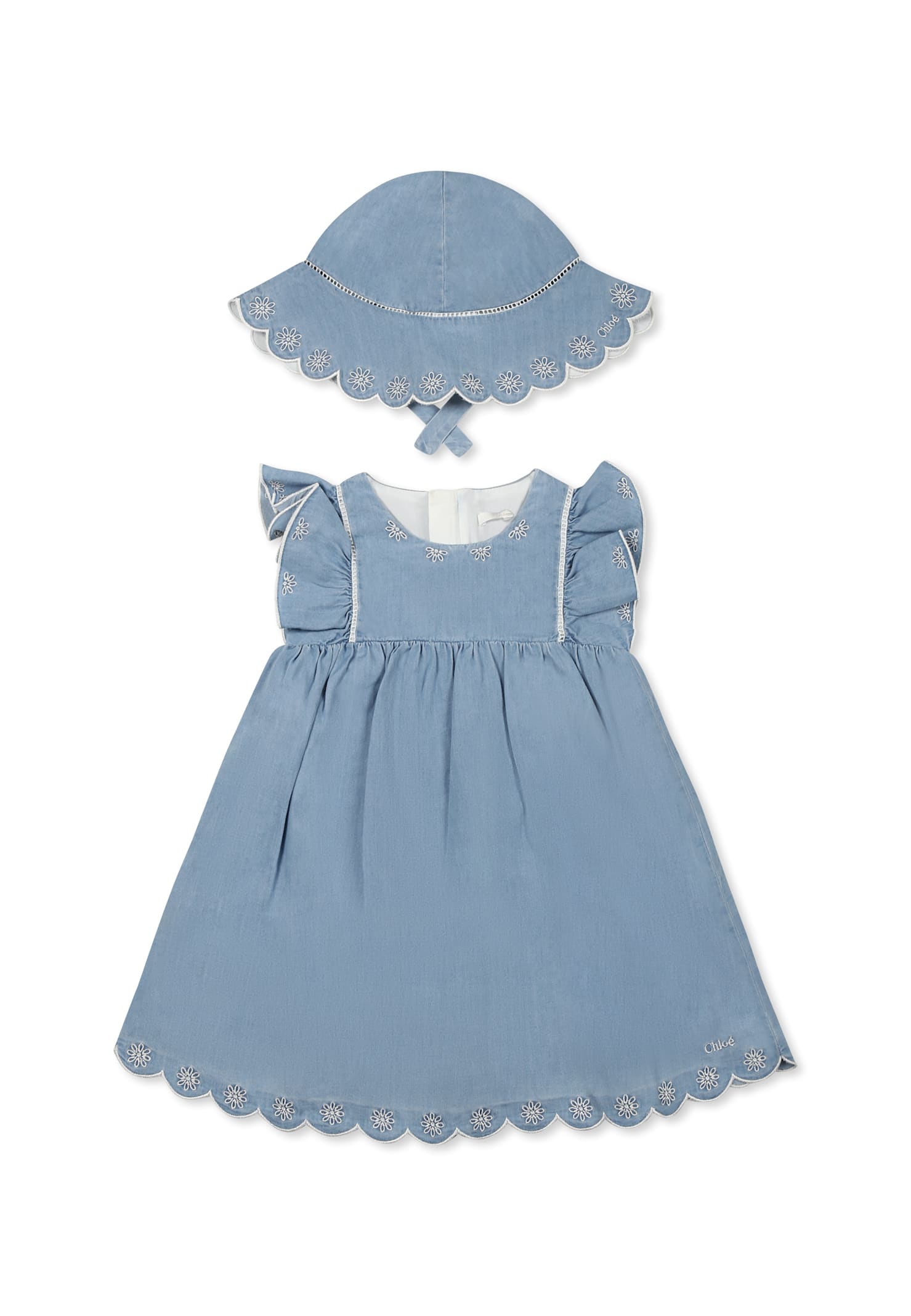 Chloé Denim Dress For Baby Girl With Logo