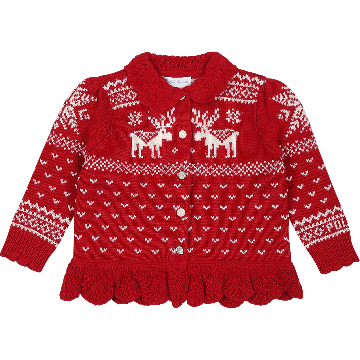 Ralph Lauren Red Cardigan For Baby Girl With Reindeer