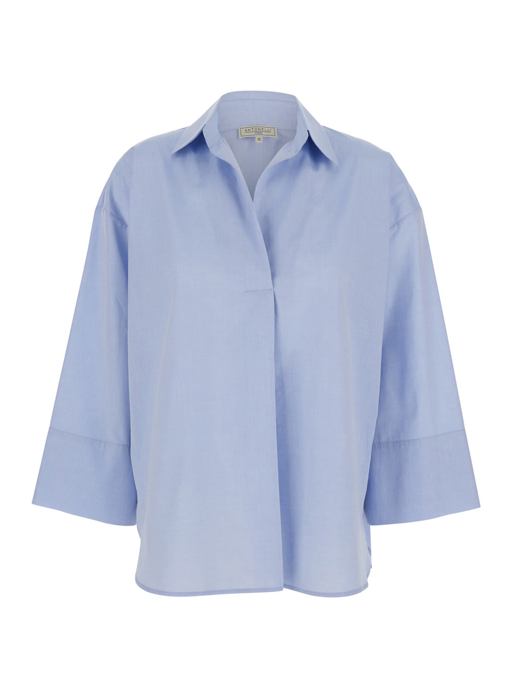 Antonelli alighieri Blue Shirt With V Neck And Wide Sleeves In Cotton Woman