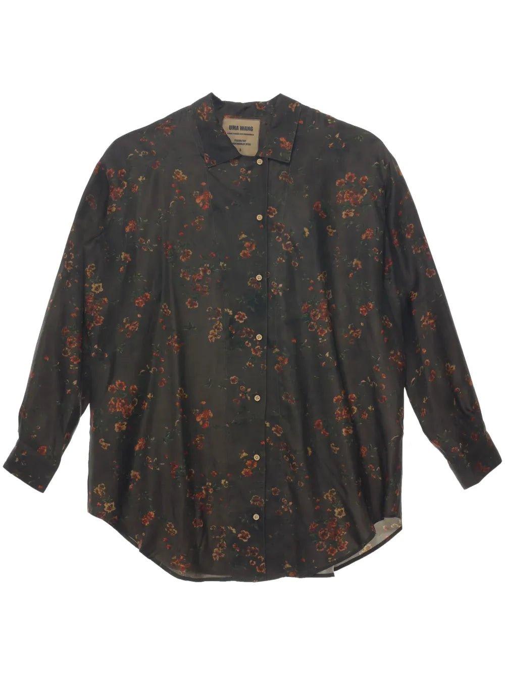 Uma Wang Floral Printed Curved Hem Shirt