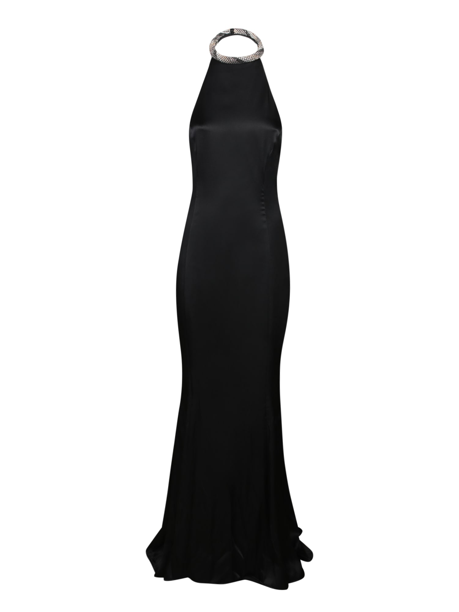 Amen Black Satin Torchon Long Dress