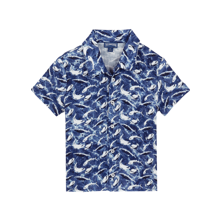 Vilebrequin Boys Cotton Shirt Requins All Over - Geres - Blue - Size 6
