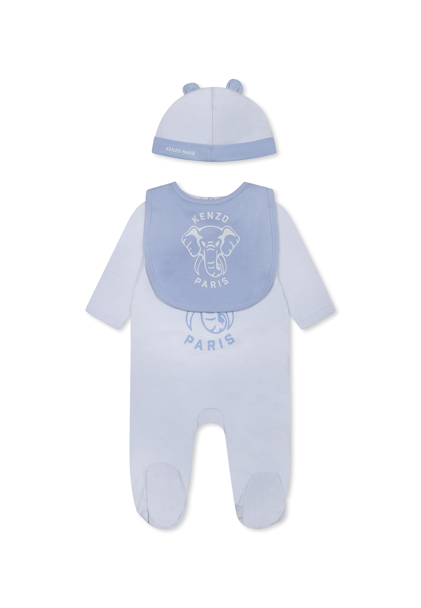 Kenzo Kids Light Blue Babygrow Set For Baby Boy With Elephant