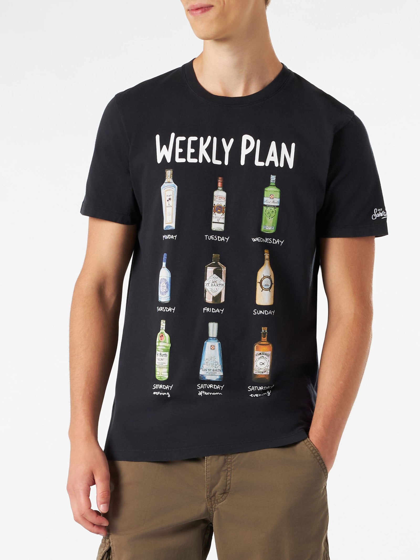 MC2 Saint Barth Man Cotton Vintage Treatment T-shirt With Cocktails Print