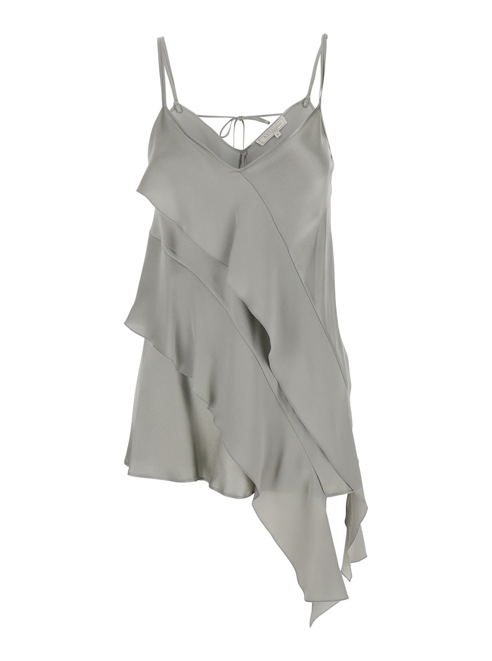 Antonelli danimarca Gray Top With Adjustable Spaghetti Straps And Front Asymmetric Ruffle In Satin Woman