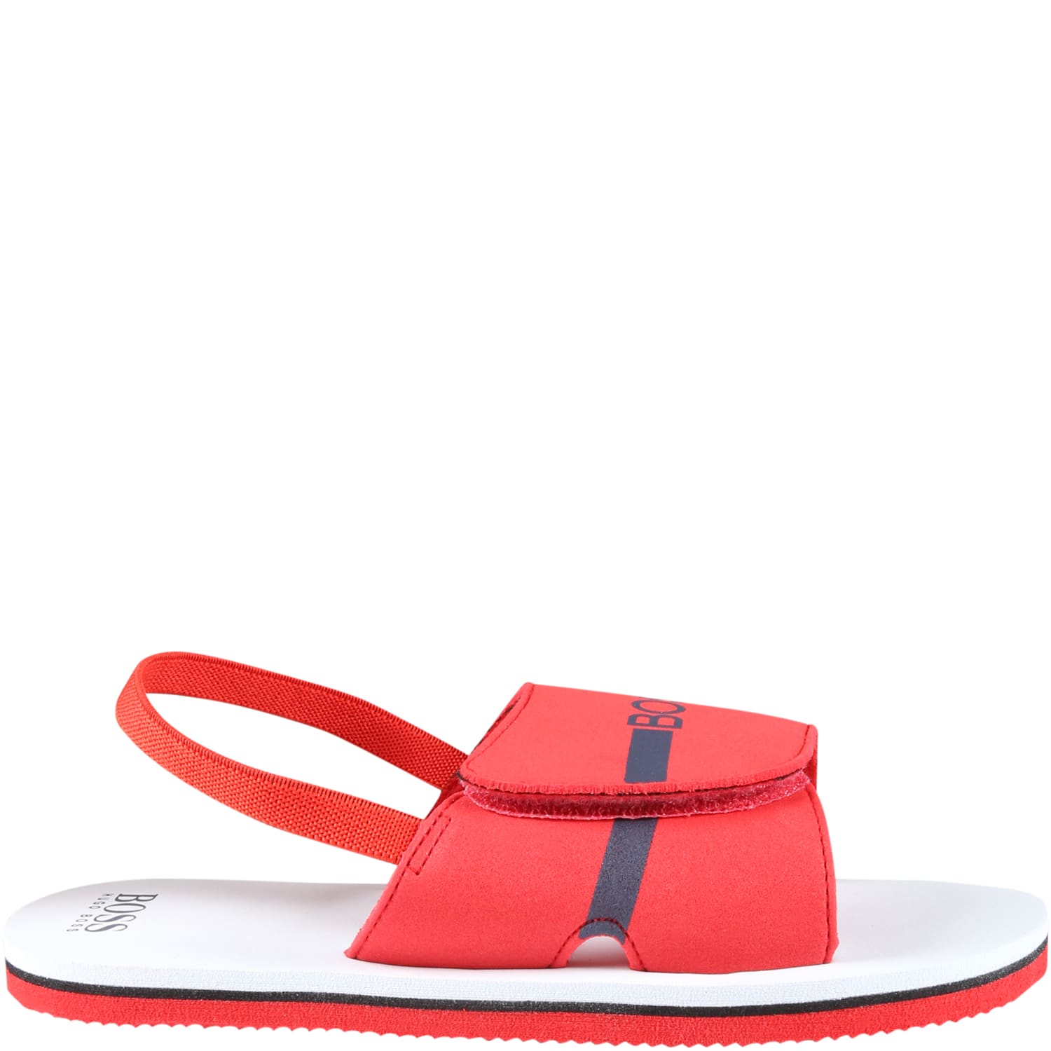 Hugo Boss Red Sandals For Boy With Blue Logo