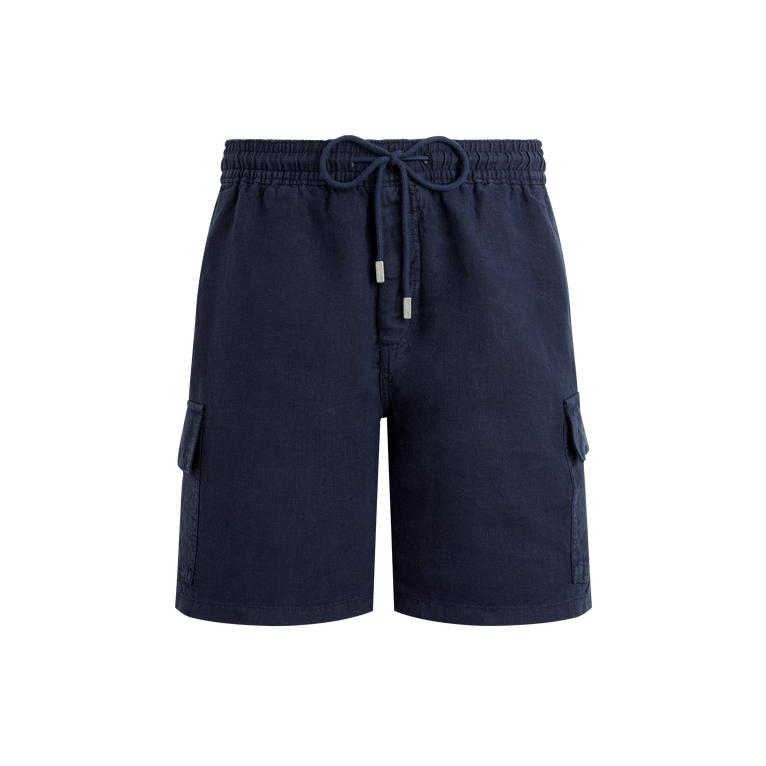 Vilebrequin Men Linen Bermuda Shorts Cargo Pockets - Baie - Blue - Size XXL
