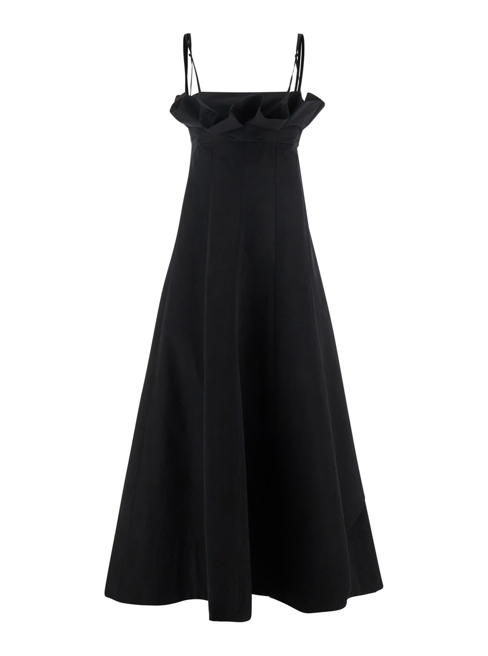 Philosophy di Lorenzo Serafini Black Dress With Ruffles And Thin Shoulder Straps In Cotton Blend And Tech Fabric Woman