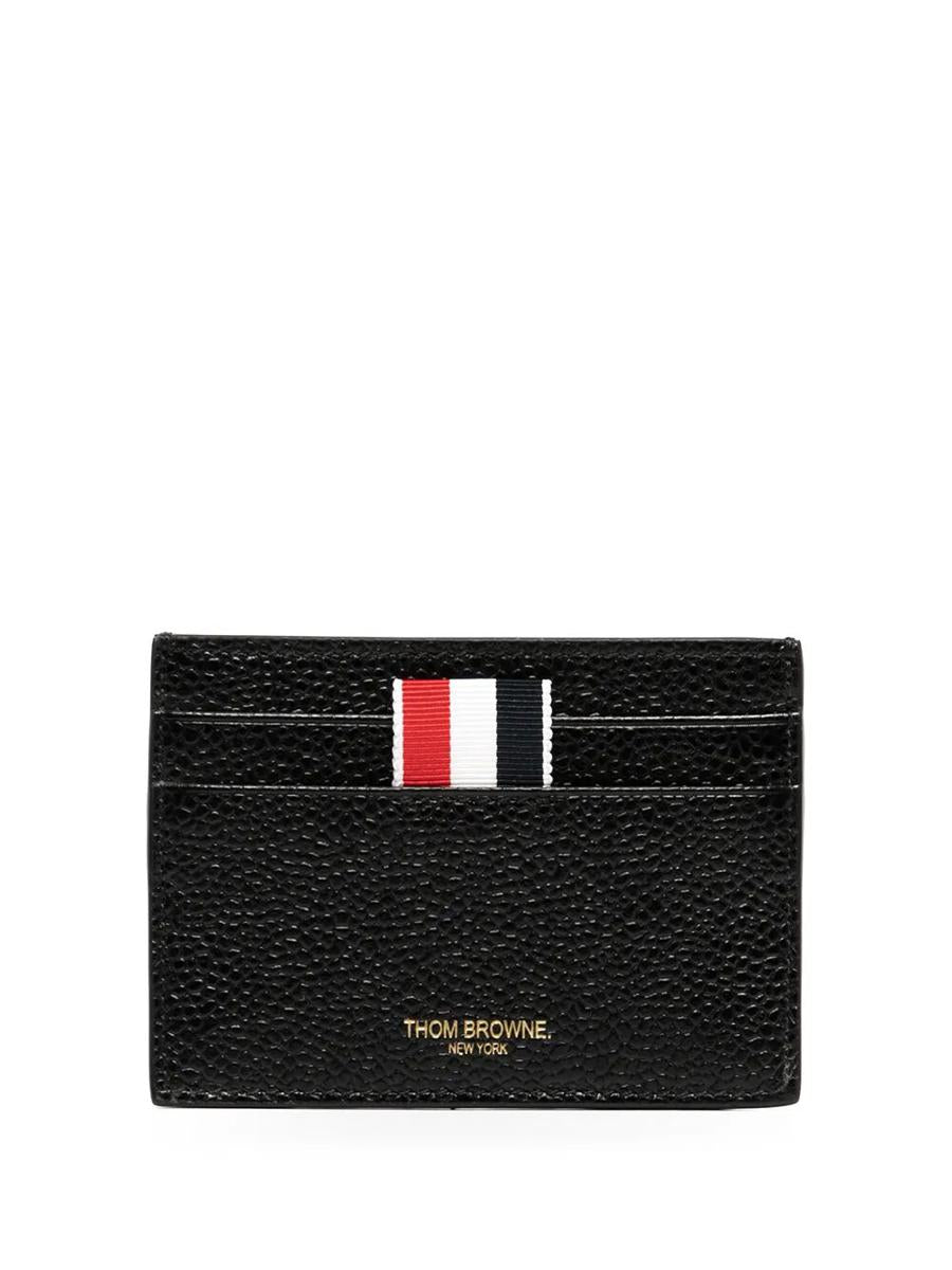 Thom Browne Double Sided Card Holder With Rwb Gg Tab In Pebble Grain Leather Accessories
