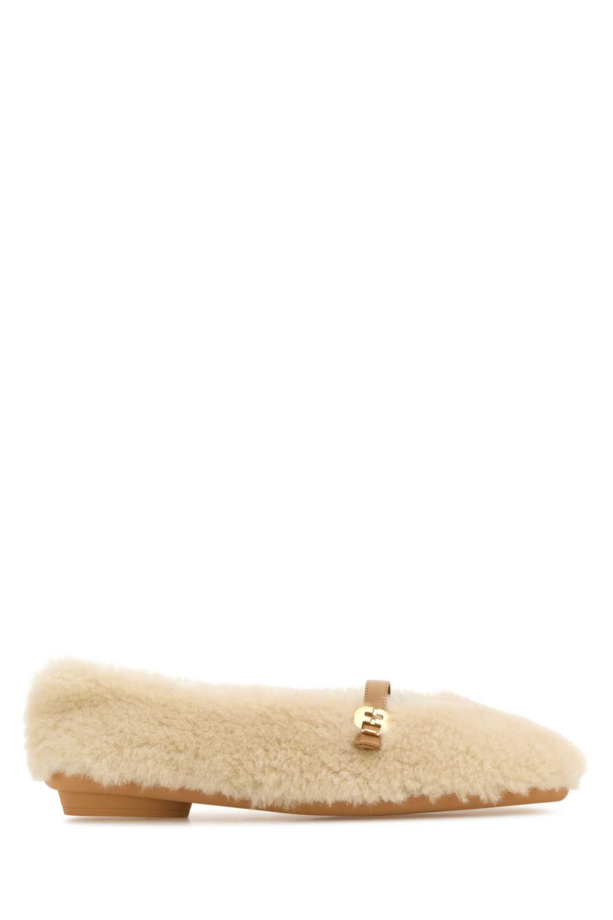 Ferragamo Ivory Shearling Noella Ballerinas