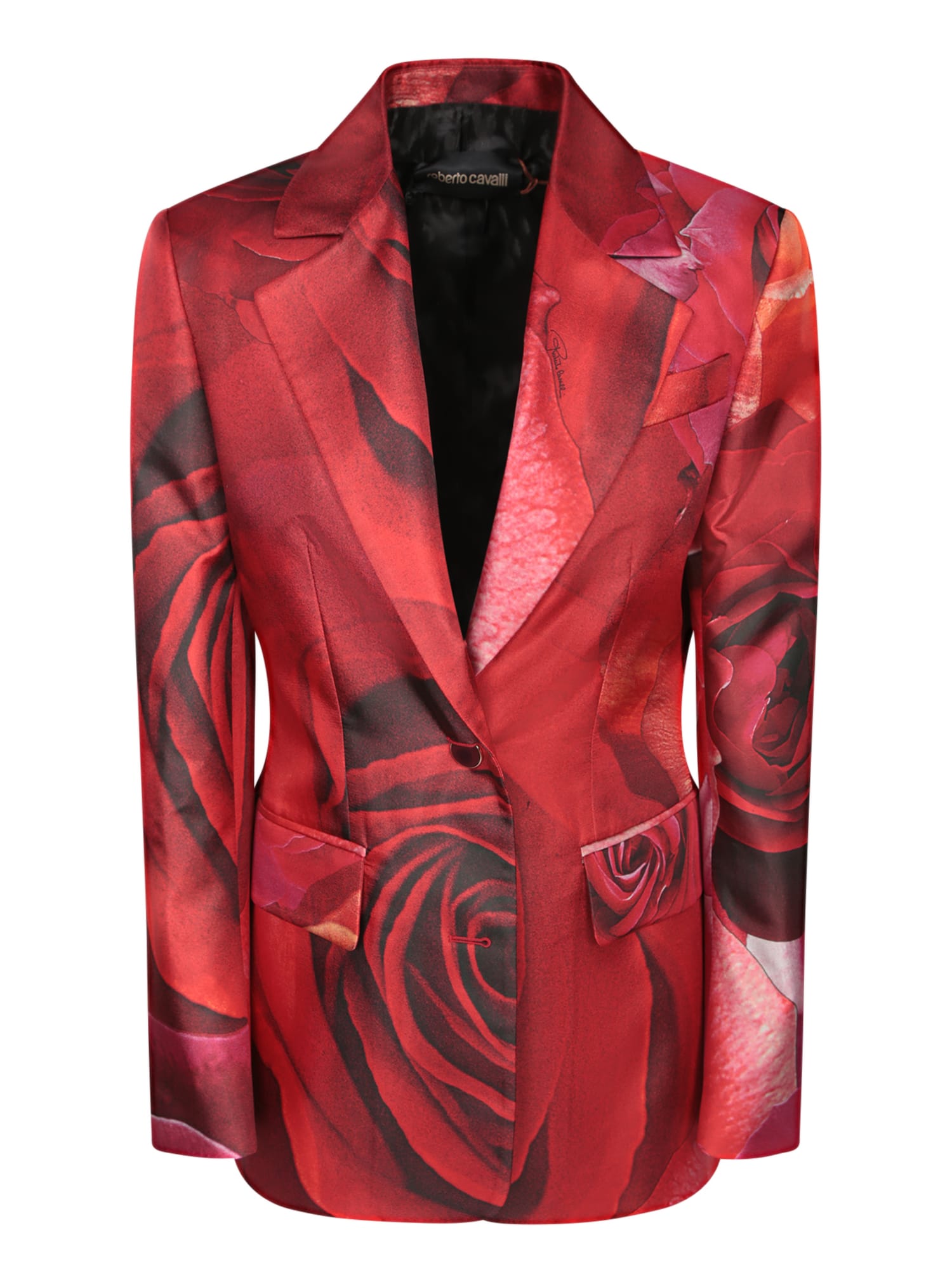 Roberto Cavalli Red Garden Rose Silk Jacket