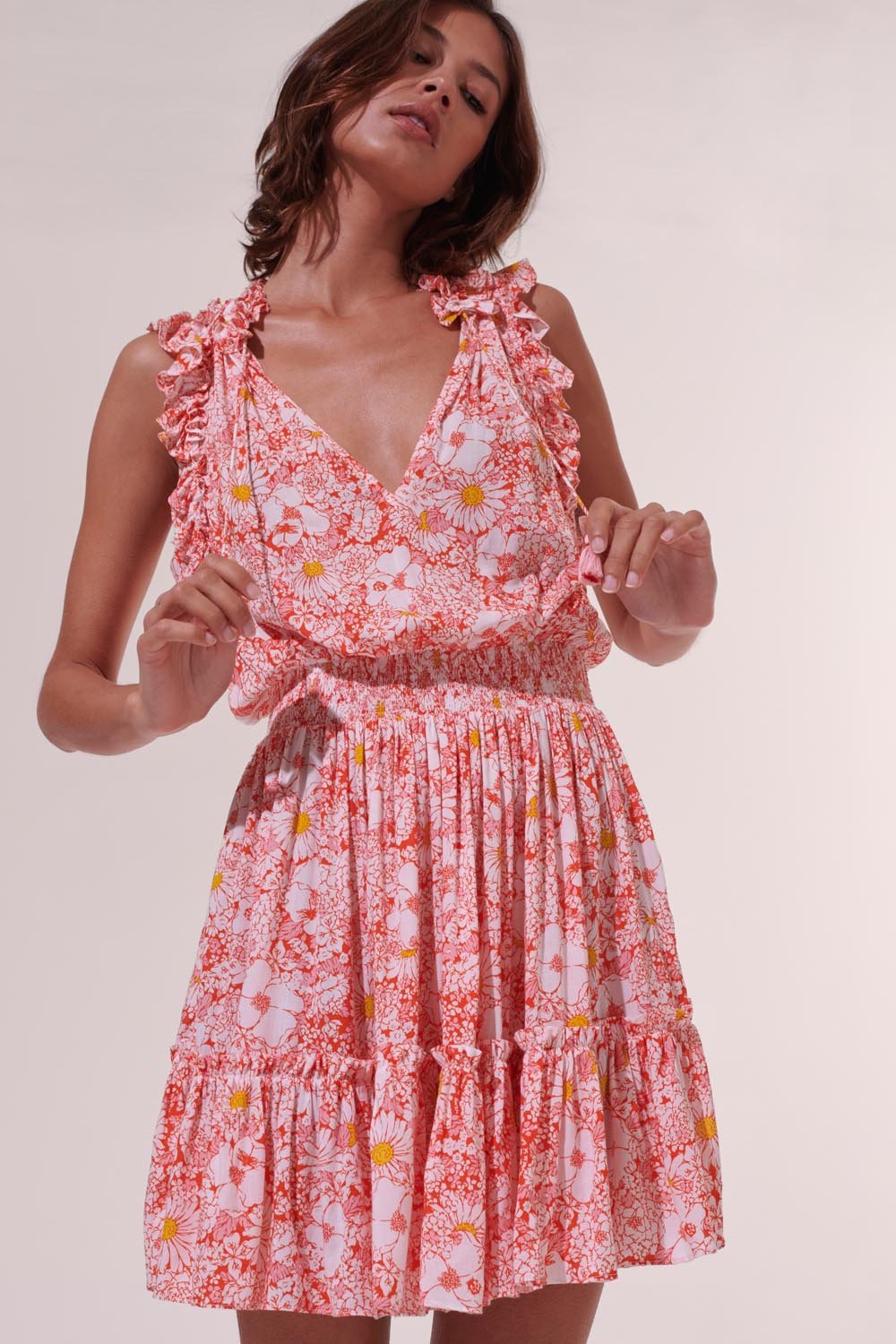 Mini Dress Triny - Orange Mid 70'S Garden