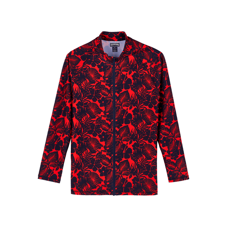 Vilebrequin Men Zipped Long Sleeves Rashguard Flowers - Rocker-z - Red - Size XL