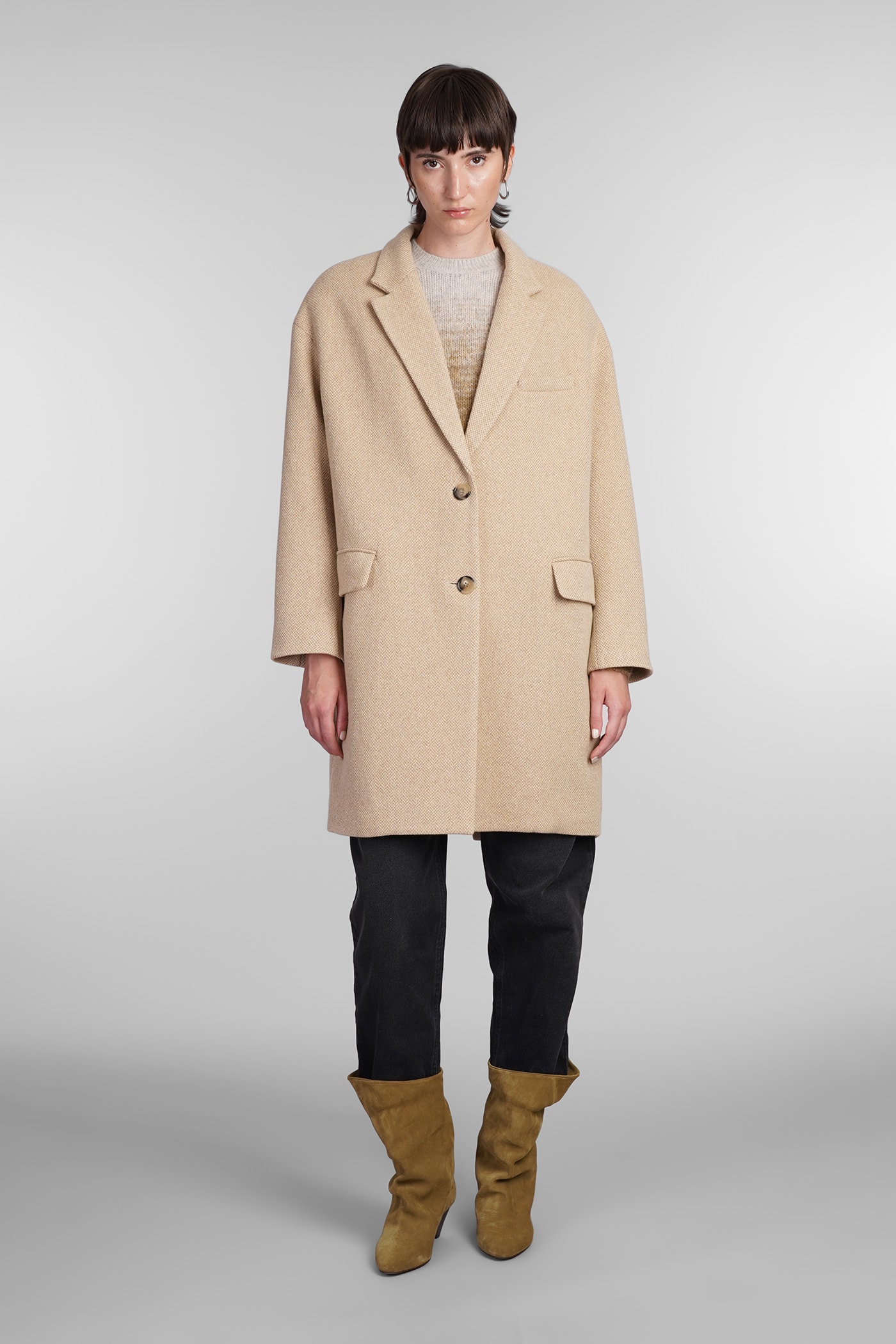 Marant Étoile Limiza Coat In Beige Wool