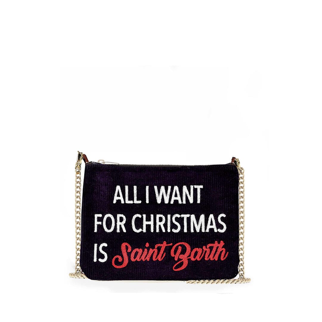 MC2 Saint Barth Parisienne Velvet Cross-body Pouch Bag With All I Want For Christmas Is Saint Barth Embroidery