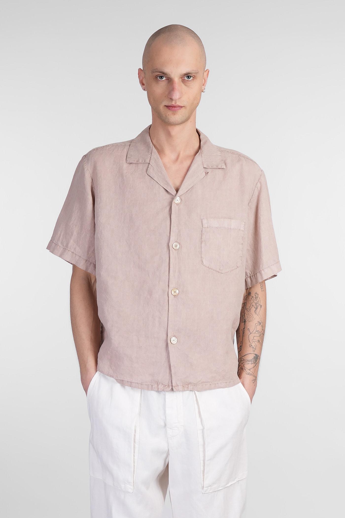 Aspesi Jarvis Shirt In Rose-pink Linen