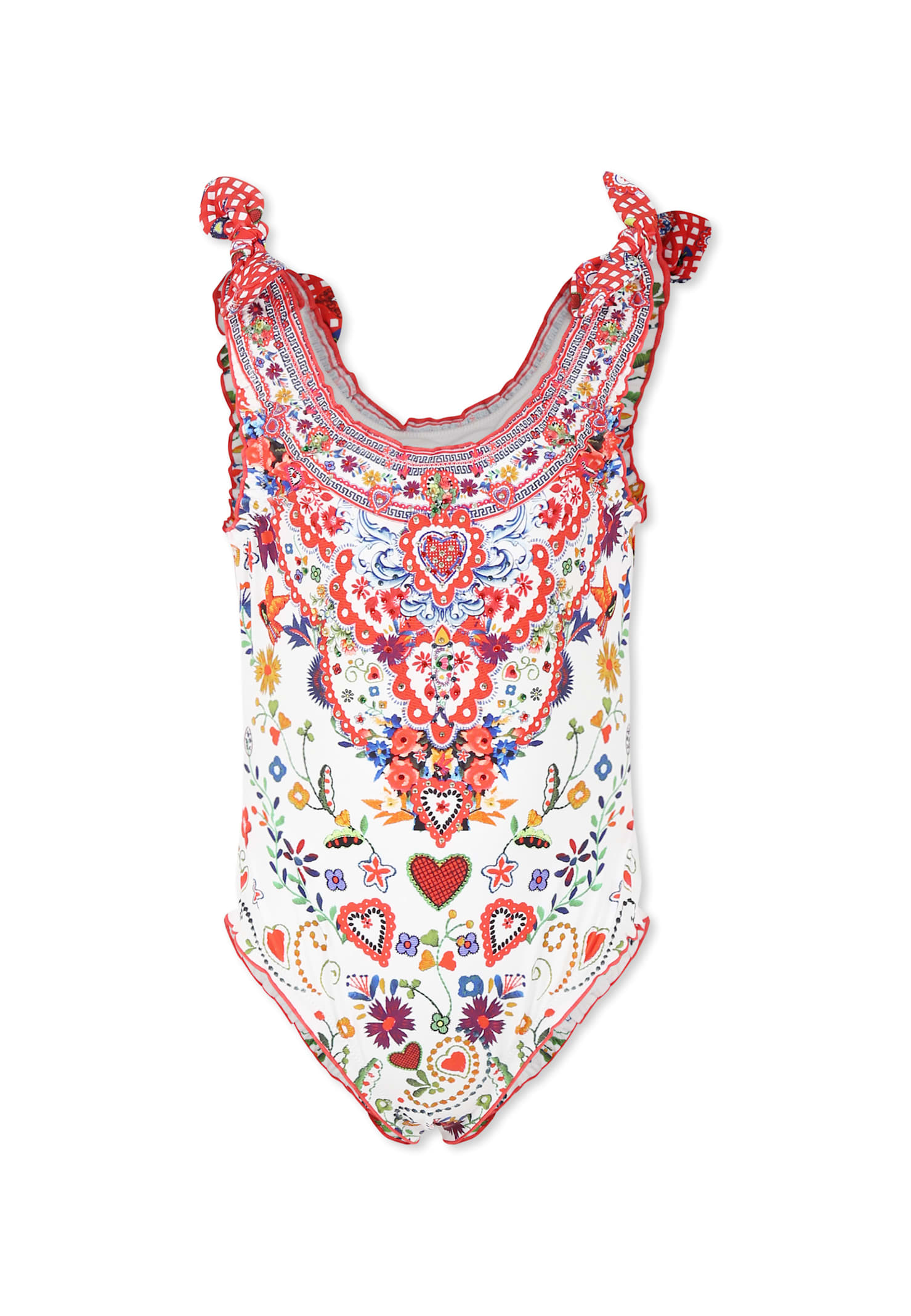 Camilla White Swimsuit For Girl With Floral Print