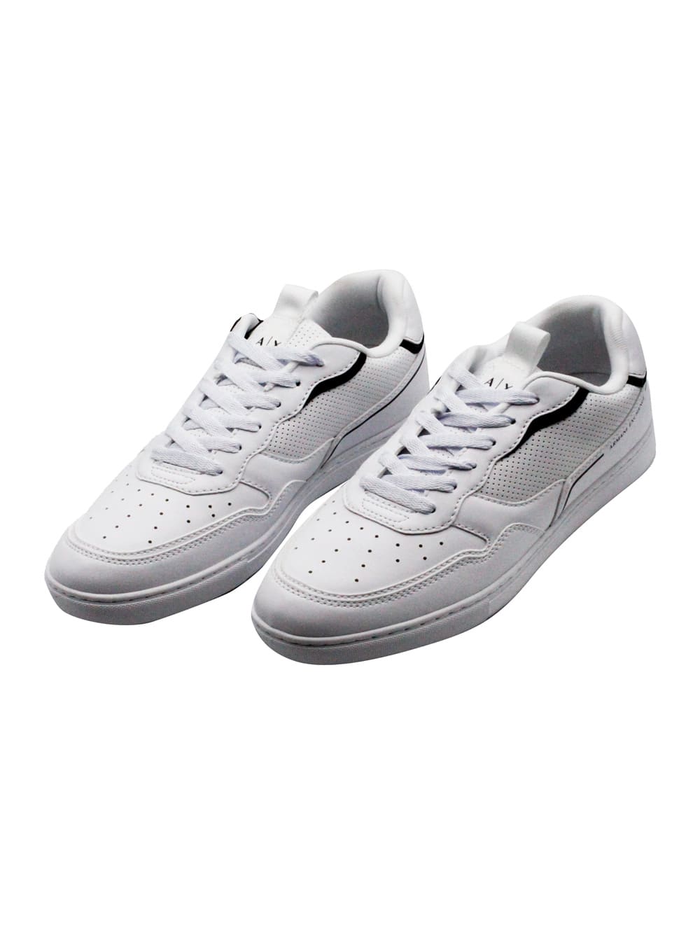 Armani Collezioni Sneakers In Soft Perforated Leather With Matching Sole And Lace Closure. Rear Logo