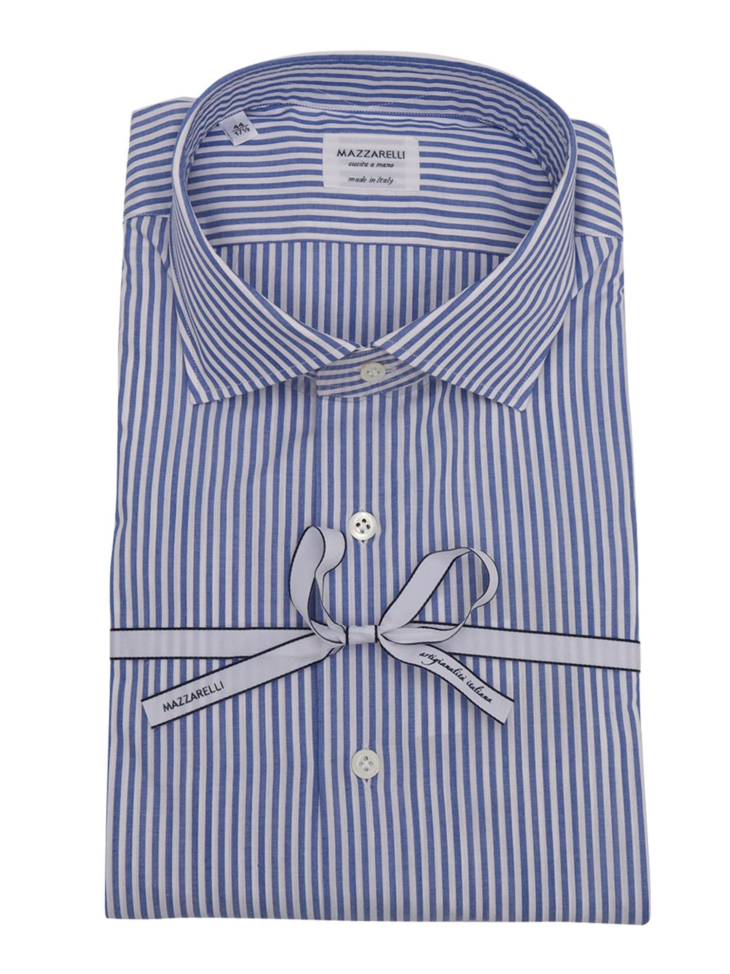 Mazzarelli 100% Cotton Striped Slim Fit Shirt In Blue And White