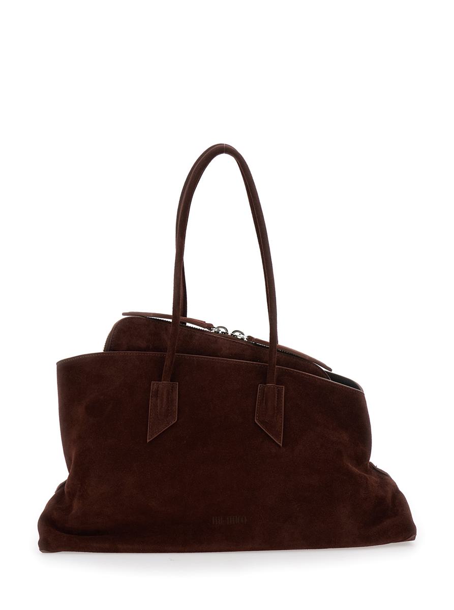 'La Passeggiata' Brown Shoulder Bag With Two Top Handles In Leather Suede Woman