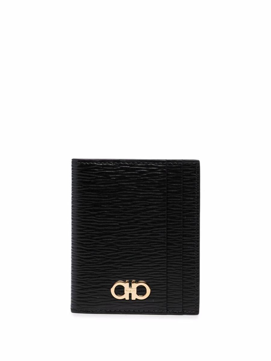 Salvatore Ferragamo Hammered Leather Gancini Bi-Fold Card Holder Accessories