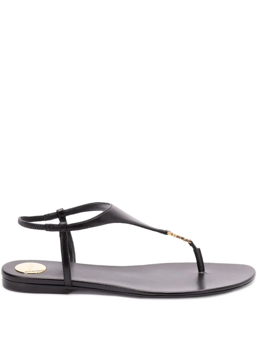 Saint Laurent Smooth Leather Cassandra Triangular Upper Flat Sandals Shoes