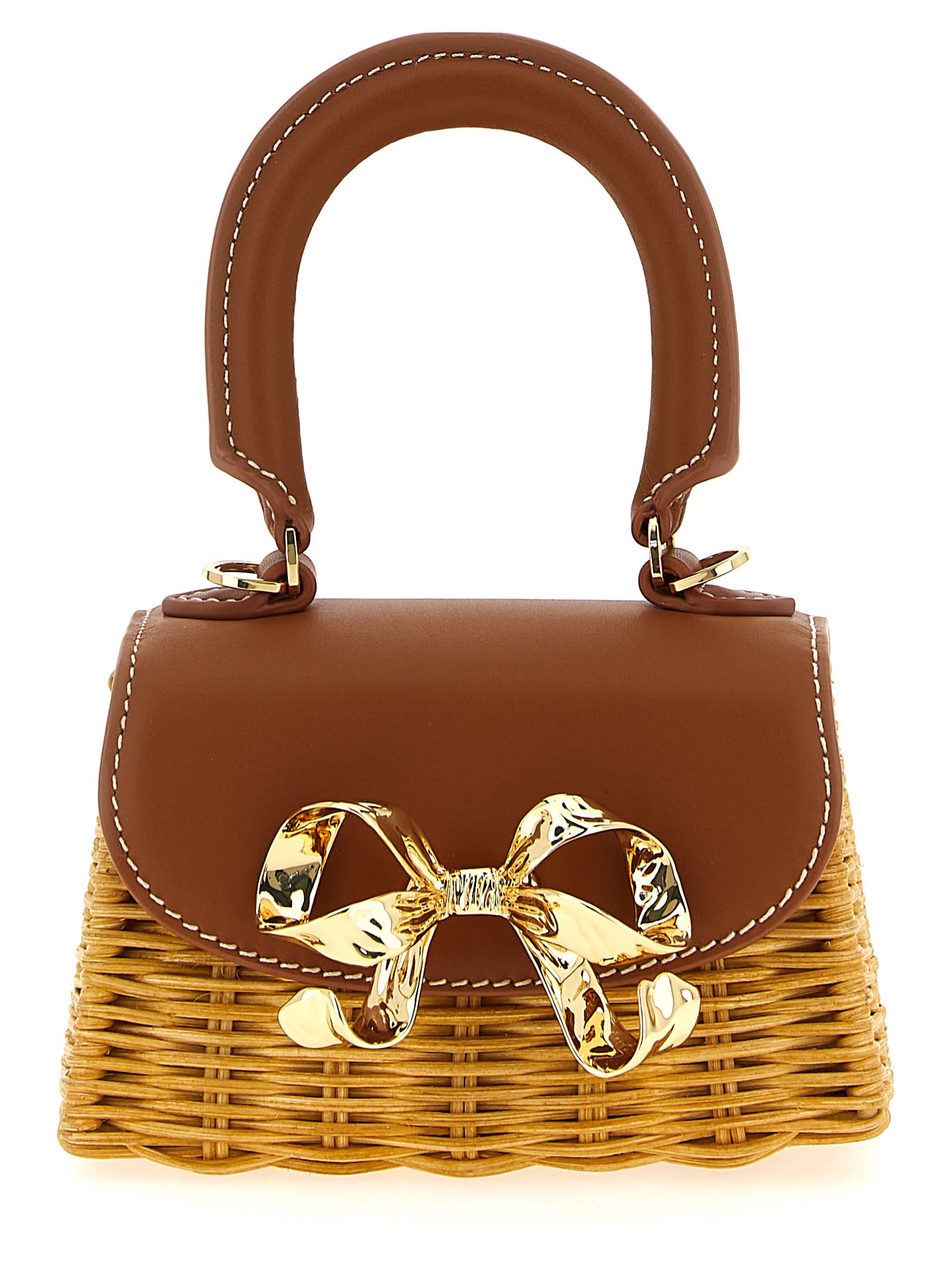 self-portrait rattan Micro Bow Handbag