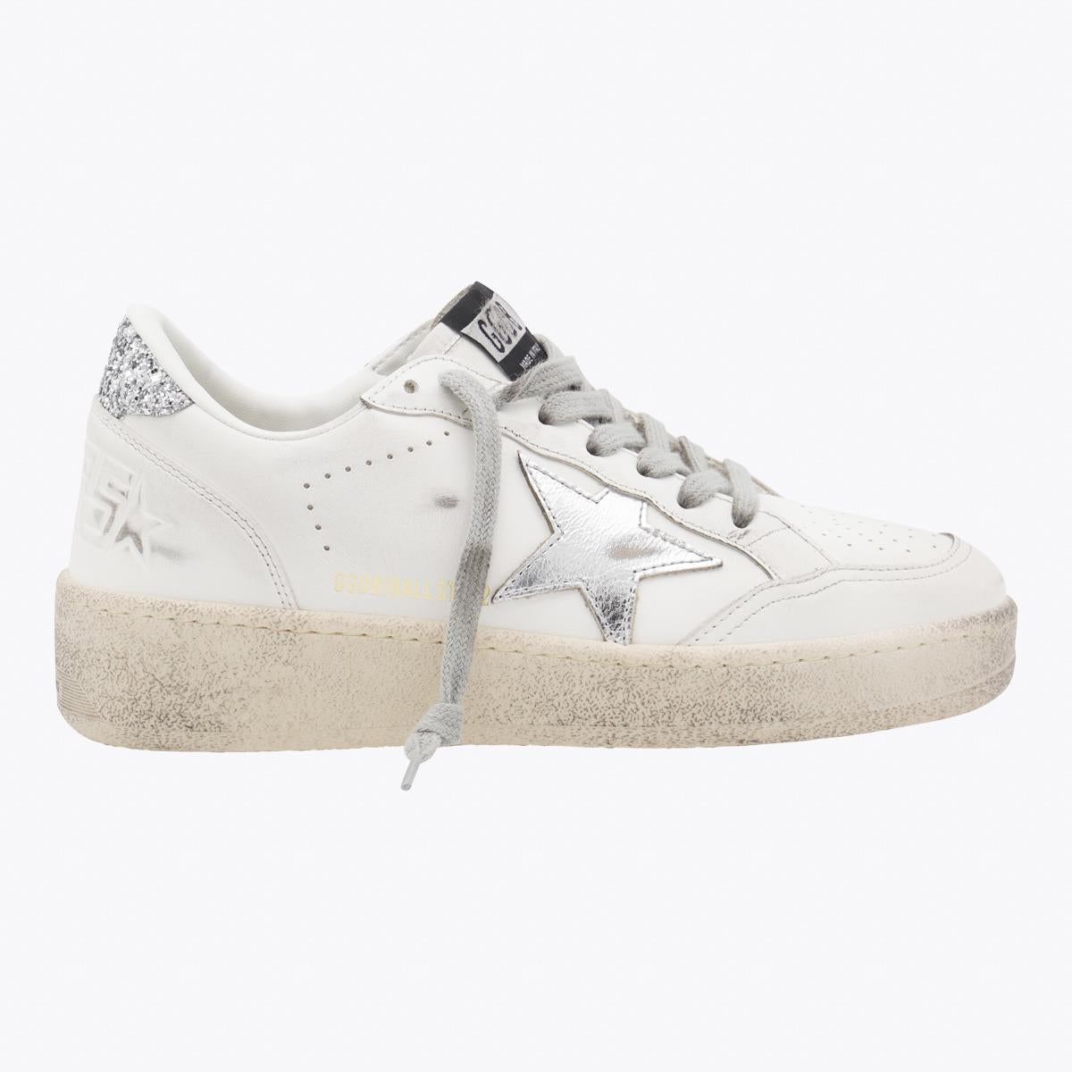Golden Goose White And Silver Leather Ballstar Sneakers