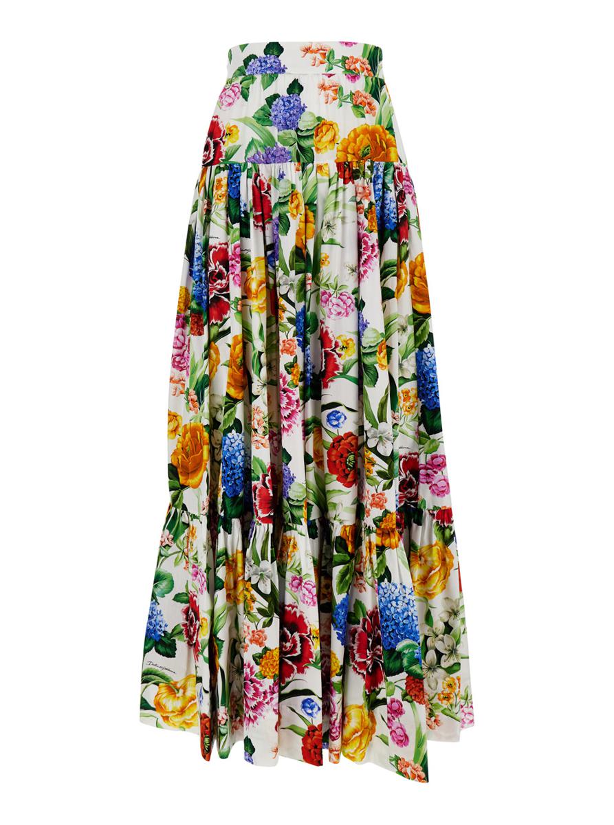 Multicolor Maxi Skirt With Logo Lettering Detail On The Front And All-Over Floral Print In Cotton Woman