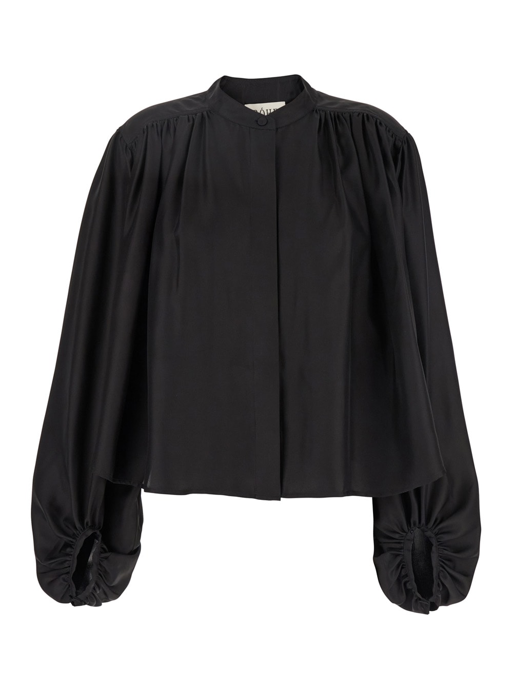 Róhe Black Top With Mandarin Collar And Front And Rear Gathers In Silk Woman