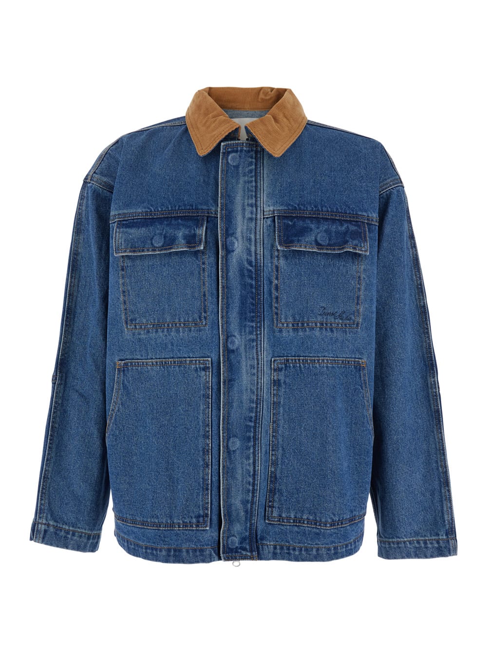 Dunst Blue Jacket With Contrast Collar And Patch Pockets On The Chest In Cotton Woman