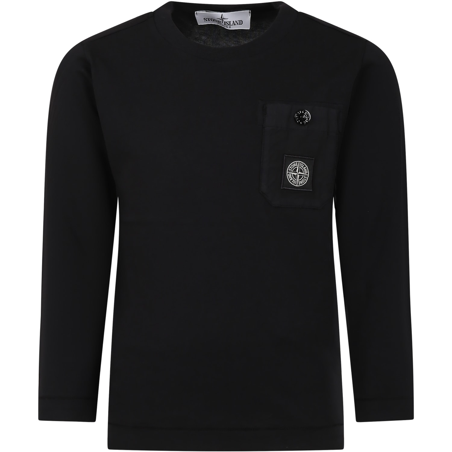 Stone Island Junior Black T-shirt For Boy With Compass