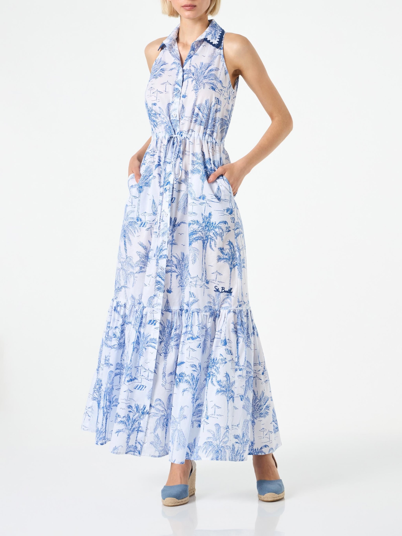 MC2 Saint Barth Woman Halterneck Dress With Toile De Jouy Print